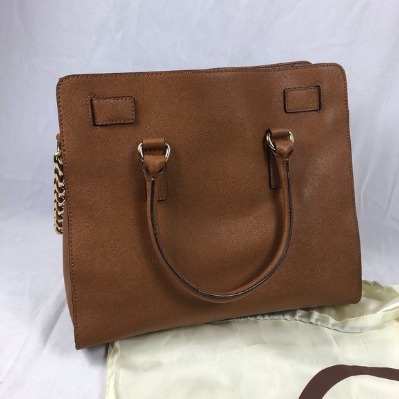 Michael Kors Hamilton Lock Tan Leather Chain Chic Minimalist Shoulder Bag - Picture 3 of 16